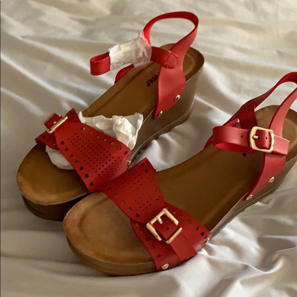 Cute red wedge sandals. Brand New! Size 10